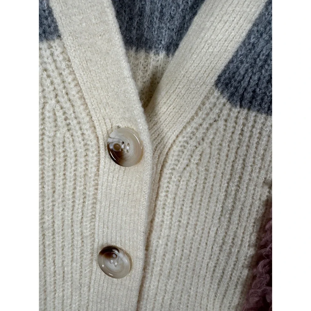 Anthropologie Cardigan Sweater Women XS Pink Grey Olivia Oversized Textured